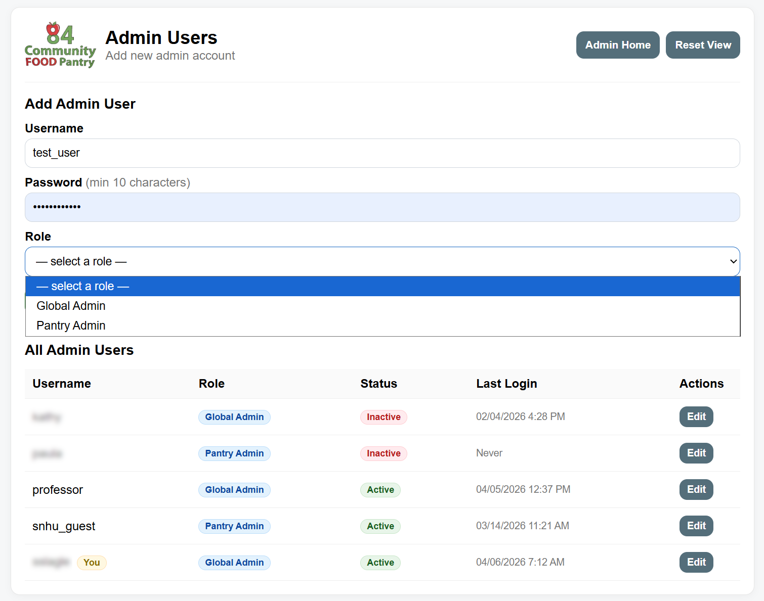 Enhanced Add Admin User form with role selection